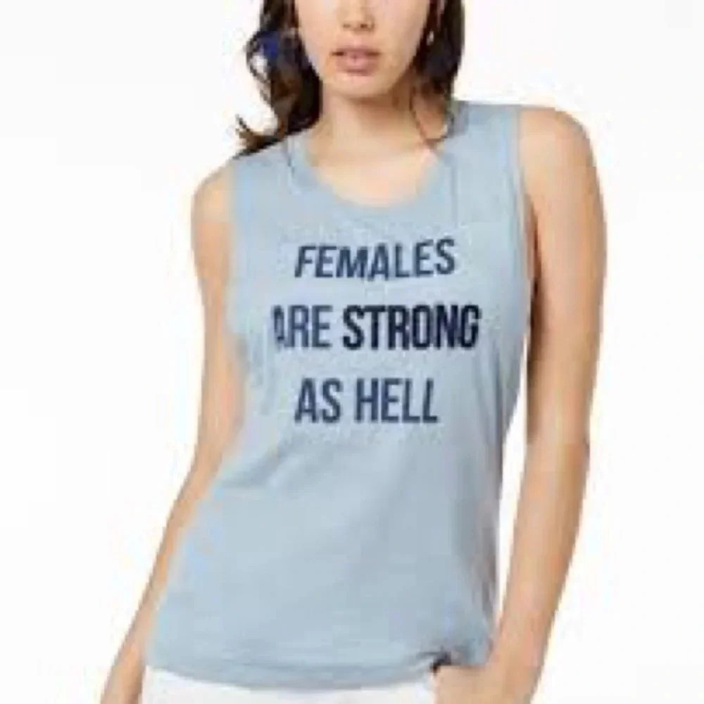 TRUE VINTAGE Blue Graphic Tee Sleeveless Crew Neck T-Shirt Top Size Large